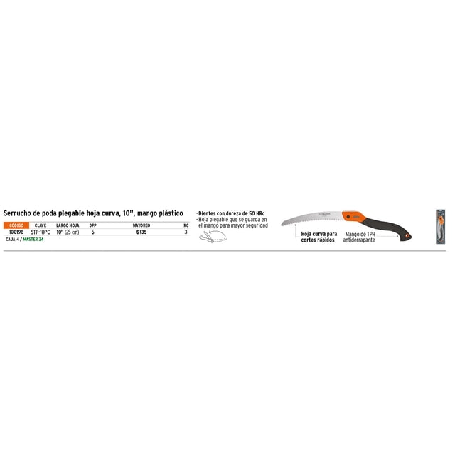 Serrucho plegable de 10', hoja curva Truper Serrucho plegable de 10', hoja curva