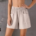 thumbnail image 3 of Favoffer Women Cotton Linen Mid Thigh Shorts Elastic Drawstring Waist Side Pockets Solid Color Loose Breathable Casual Bottoms for Summer Outdoor Seaside ing, 3 of 6