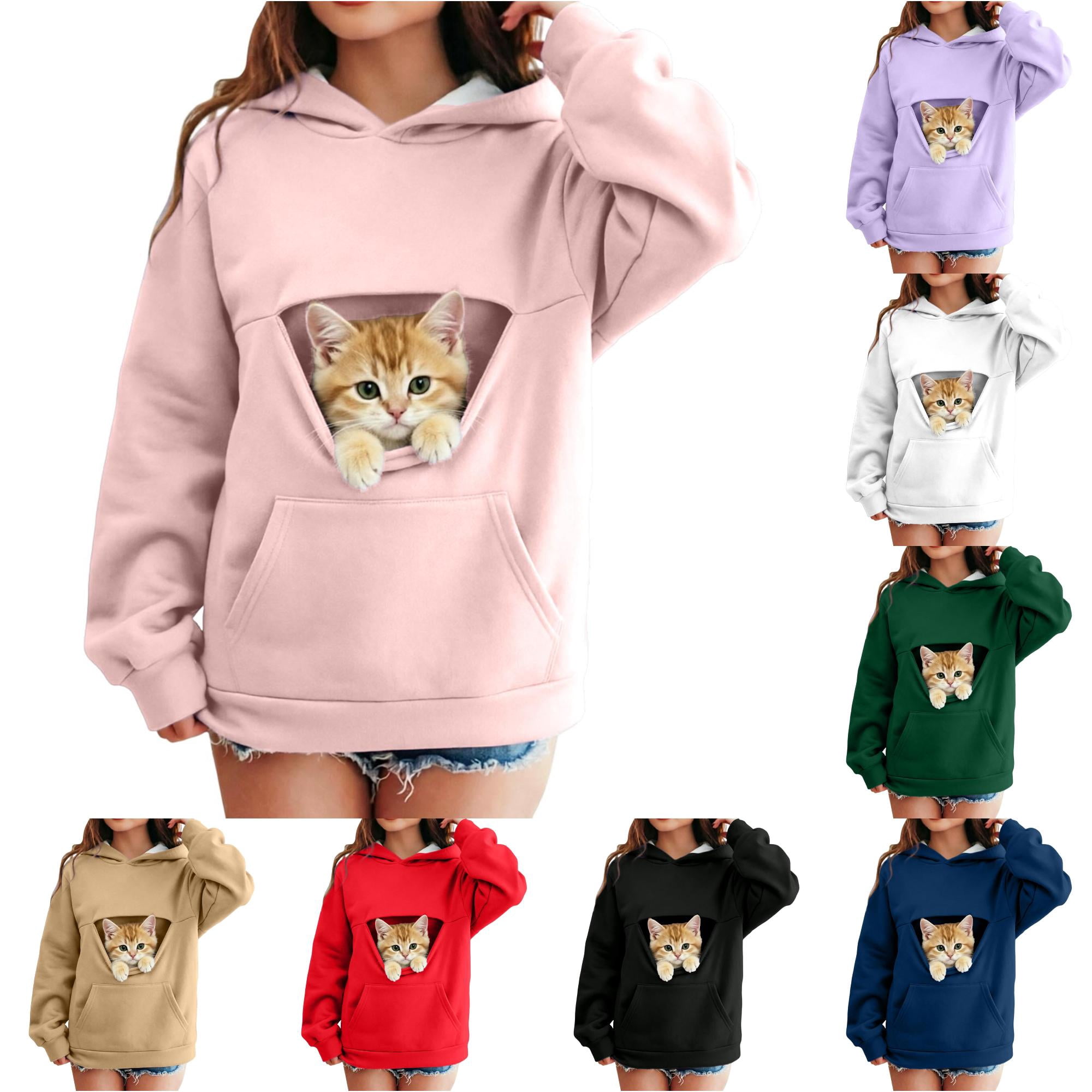 LUOGENLI Kids Pet Pocket Pullover Hoodie Sweatshirt Unisex Boys Girls Cat Dog Hooded Sweatshirt Long Sleeve Casual Sports Hoodie With Kangaroo Pet Pouch for Children Daily Wear Pink 11-12 Years