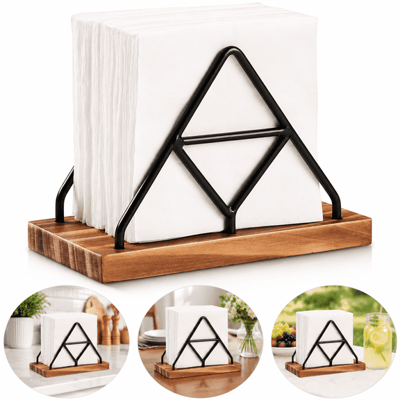 Wood & Metal Napkin Holder for Table, Multipurpose Black Wooden Napkin Storage for Kitchen, Indoor Outdoor Dining Restaurant Decor