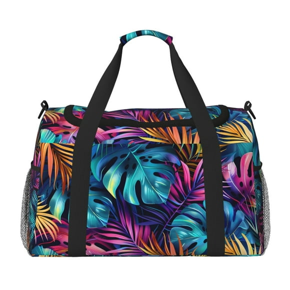 Fotbe Colorful Tropical Leaves Bolsa de Viaje con Estampado, Bolsa de Fin de Semana para Mujer con Compartimento para Zapatos, Bolsa de Gimnasio con Bolsillo Húmedo