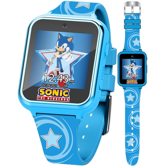 Accutime Kids SEGA Sonic The Hedgehog Blue Educational Touchscreen Smart Watch Toy for Boys, Girls, Toddlers - Selfie Cam, Learning Games, Alarm, Calculator, Pedometer (Model: SNC4133AZ) Sonic Star