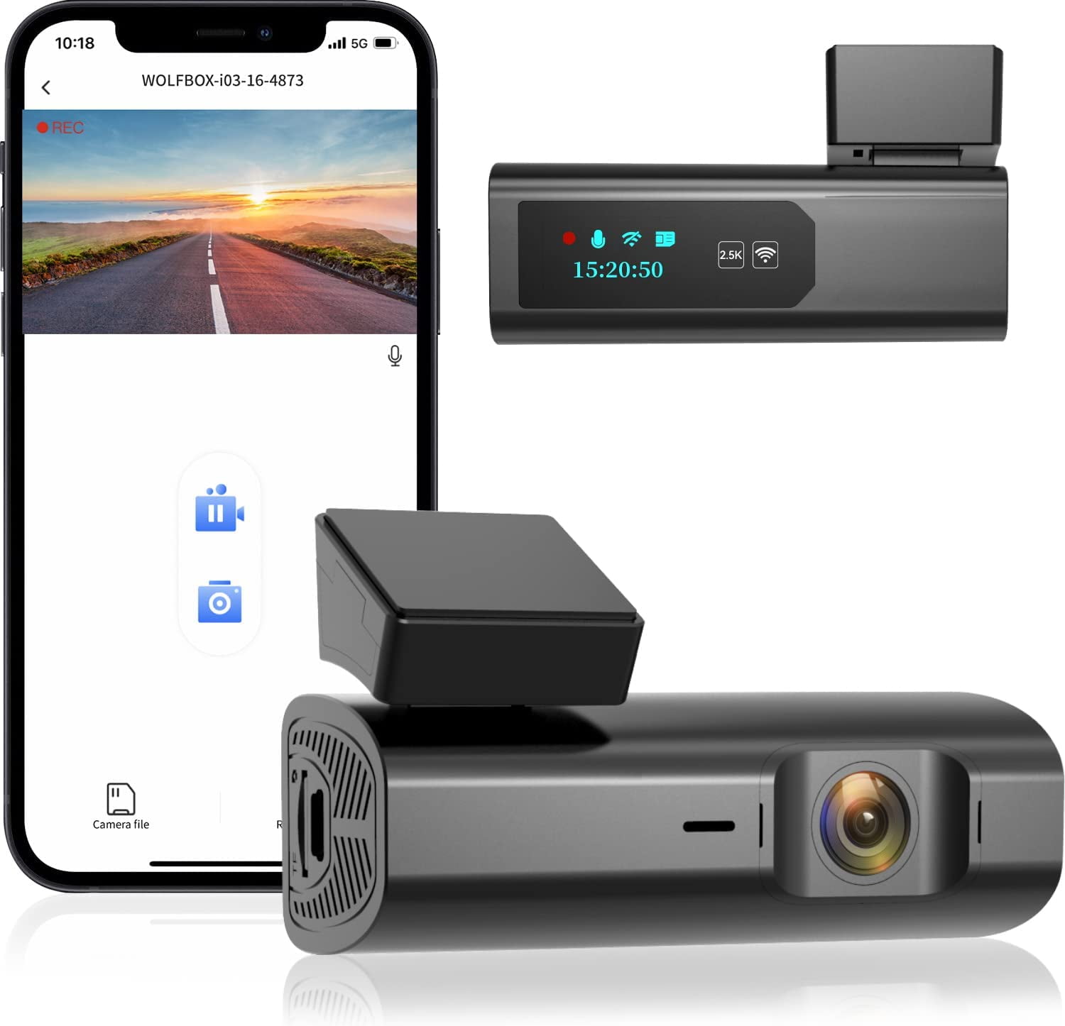WOLFBOX 2.5K Dash Cam WiFi,Full HD i03 Car Camera Front Dash Camera for