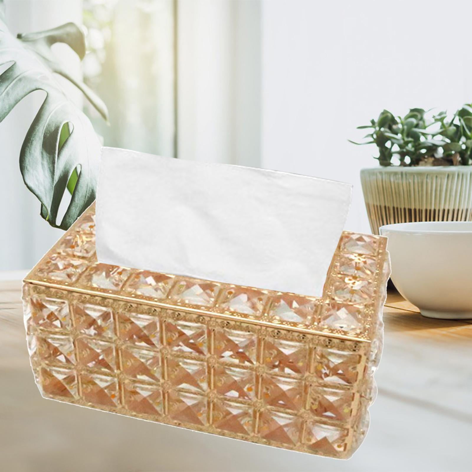 aoory Crystal Tissue Box Cover Cylindrical Decorative Tissue Box Cover Tissue Holder Crystal Napkins Box for Elegant Decor 