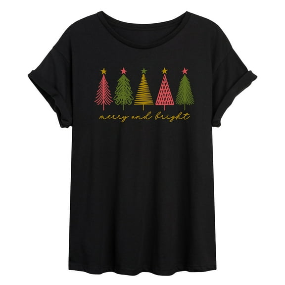 Instant Message - Merry And Bright Christmas Trees - Womens Graphic T-shirt