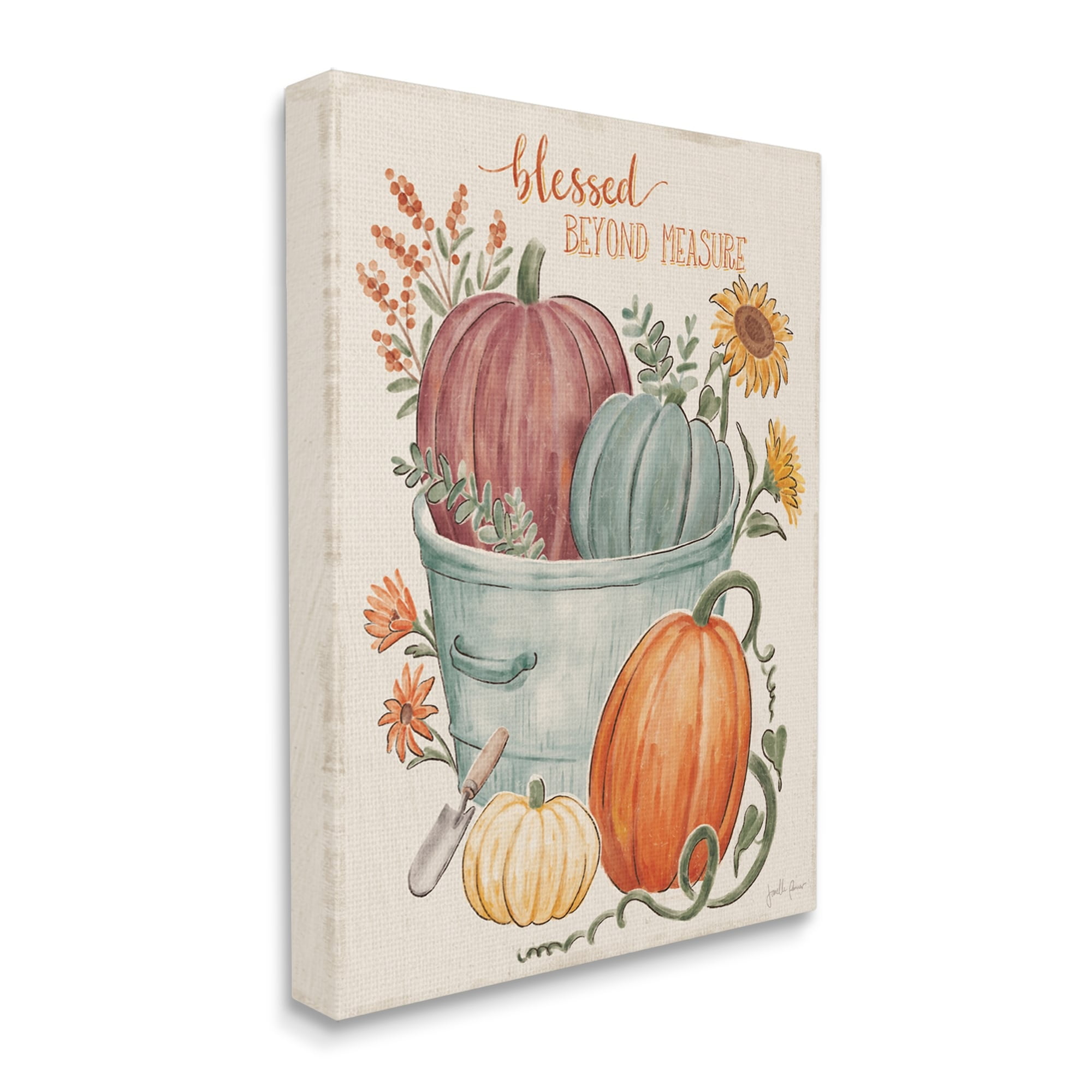 Blessed Beyond Measure Pumpkin Plants Fall Harvest Botanical & Floral Painting Gallery-Wrapped Canvas Print Wall Art
