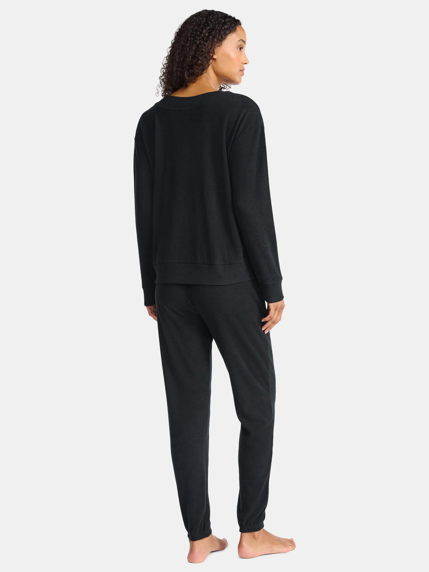 Lissome Women’s Soft Double Brushed Waffle Knit Long Sleeve V-yoke top and Jogger Pant Pajama Set , Sizes S-3X