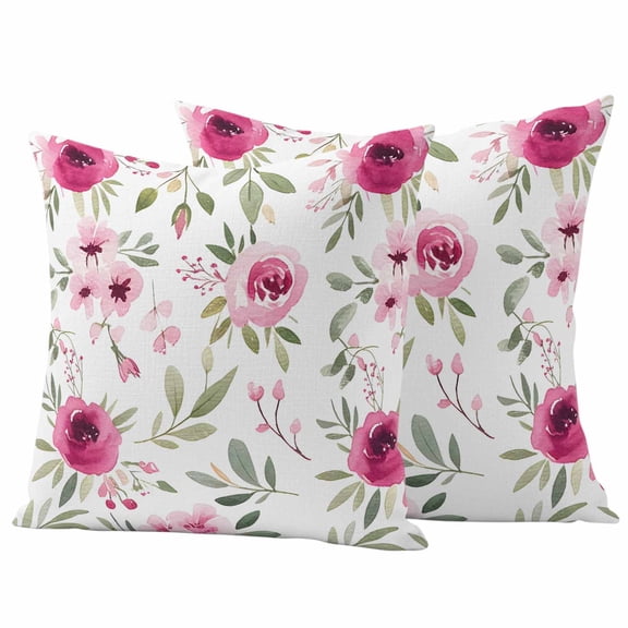 Outdoor Waterproof Throw Pillow Covers Set of 2 Pink Flowers Decorative Pillowcases Square Outdoor Pillows Cushion Case 18x18 Inch Floral Leaves Plant Patio Pillows for Couch Sofa Bed Garden