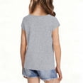 thumbnail image 4 of Karoyedx Kids Tshirts Toddler Girls Short Sleeve Shirts Pleated Neck Cotton T-Shirts Baby Girl Summer Tee Tops Size Grey Size,14-15 Years, 4 of 5