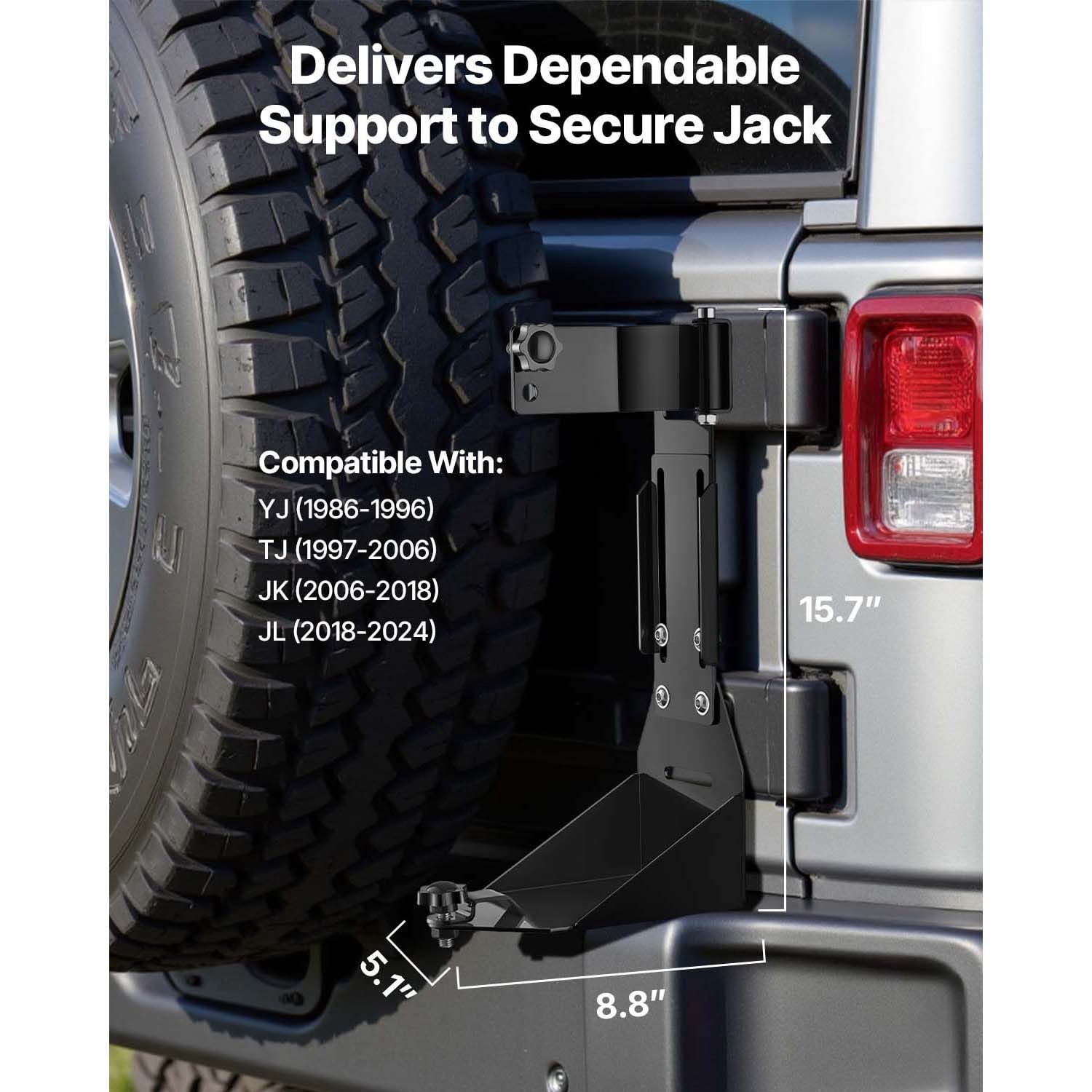 High lift jack mounting bracket, off-road agricultural fixation kit, compatible with Wrangler YJ/TJ/JK/JL 1986-2024