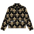 thumbnail image 4 of Jackets for Women Winter Coat Jackets Flannel Stand Collar Jacket(Gold & Black Fleur De Lis,Size:S-4XL), 4 of 7