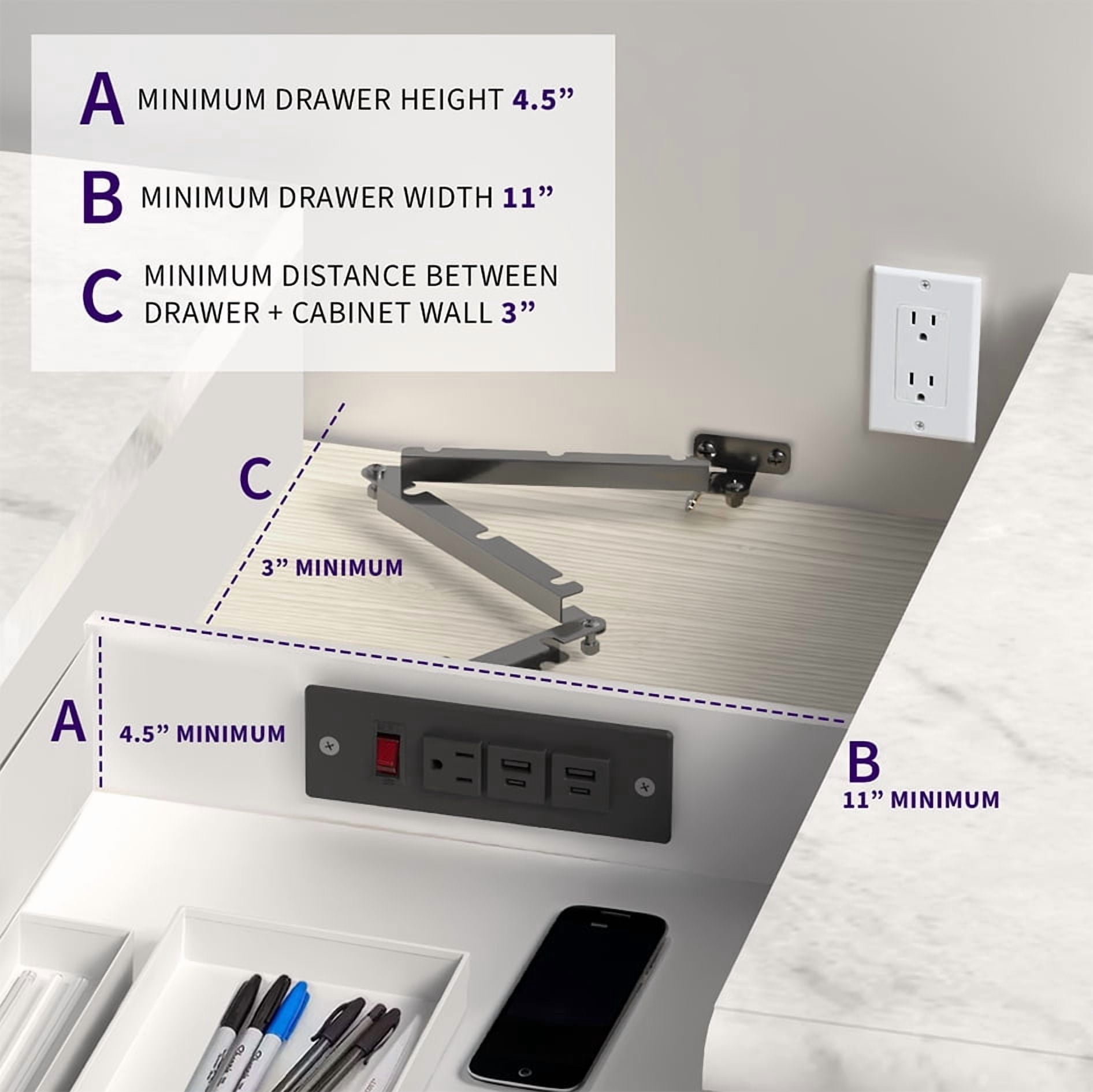 Life Finds Compact In-Drawer Outlet Charging Station Power Strip