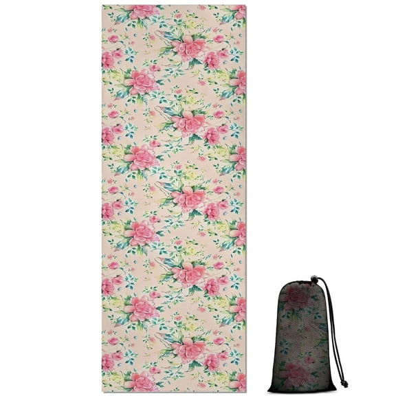 Pioneer Flower Floral Print Pattern Hot Yoga Mat Towel Non Slip for Hot Yoga - Quick-Drying Yoga Mat Cover with 4 Corner Pockets with Travel Bag - Hot Yoga Towel Non Slip 70"x26"