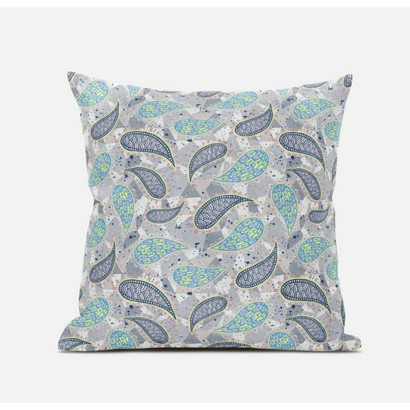 20â Gray Green Boho Paisley Suede Throw Pillow