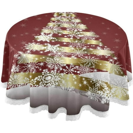 SKYSONIC 60" Christmas Tree Pattern Round Table Cloth, Spill Proof Wrinkle-Free Oil-Proof Waterproof Microfiber Tablecloth for Kitchen Dinning Room Party Home Picnic, Diameter Table Cover