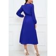thumbnail image 4 of Solid Color Twist Front Pleated Dress for Women Mid-Calf Length Blue Small, 4 of 4