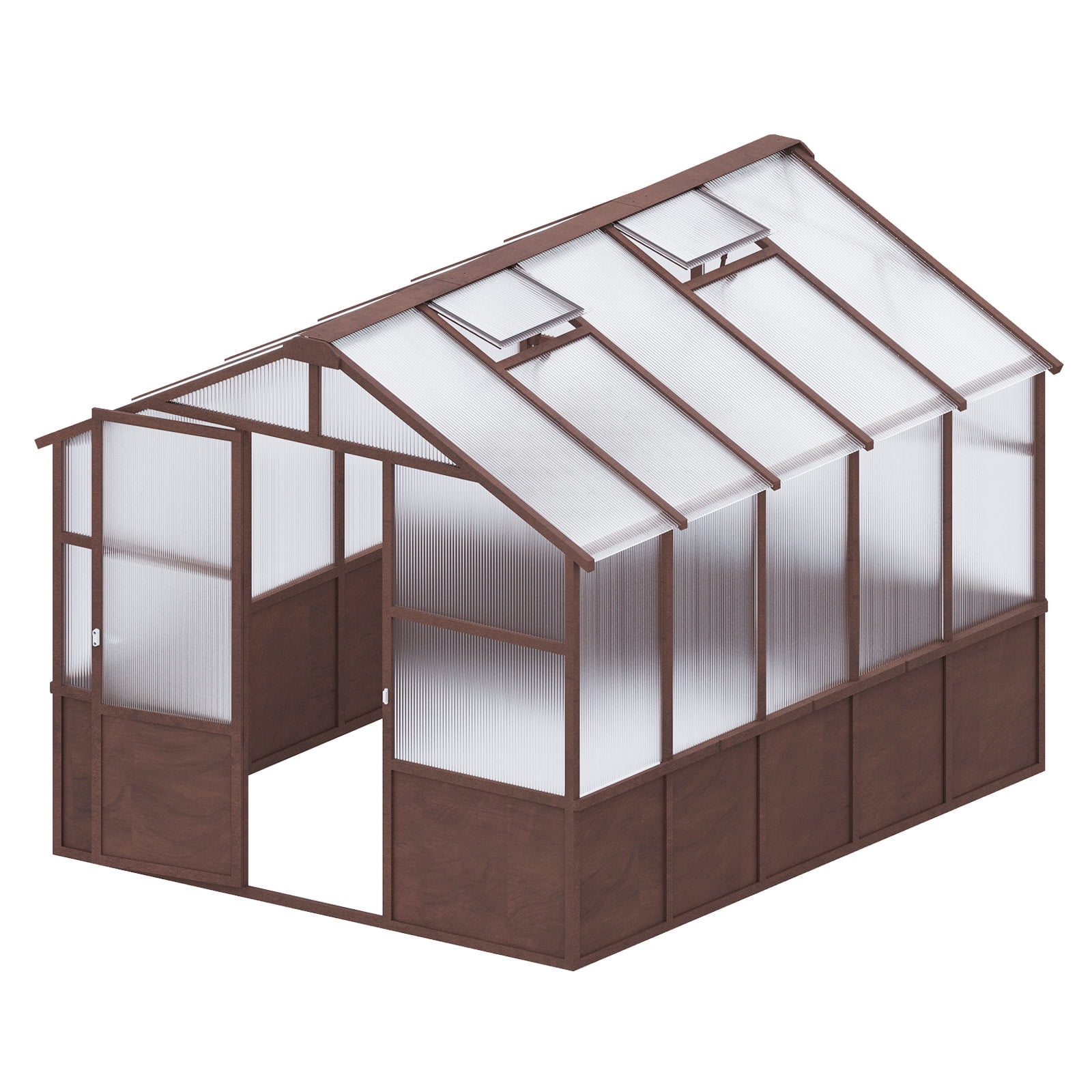 8x10 FT Premium Cedar Wood Greenhouse Kit, 6MM Twin-Wall Polycarbonate Panels, Walk-in Wooden Green House with Adjustable Vent & Lockable Door, Heavy Duty UV-Protected Garden Nursery for Outside