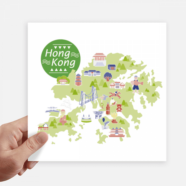 Hong Kong Map Attractions China Sticker Tags Wall Picture Laptop Decal