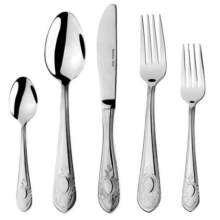 Venezia Set - Venezia Collection 40-Pcs. Fine Flatware Set, Silverware Cutlery Dining Service for 8, Premium 18/10 Surgical Stainless Steel, 24K Gold-Plated Trim (gold sets only) (Luna)