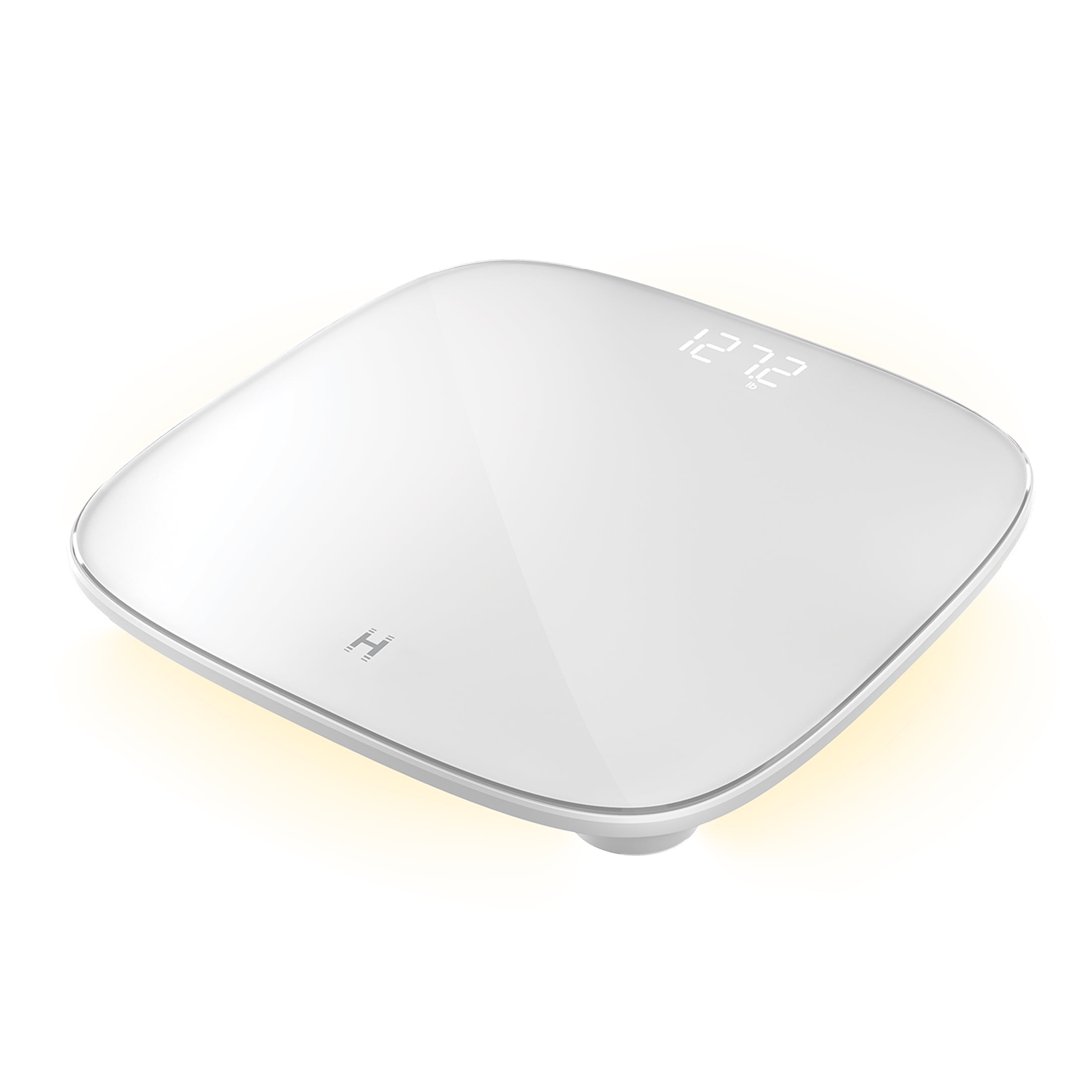 Homedics Essential Glo, Digital Bathroom Scale, Motion-Sensing Ambient Center Illumination, Sleek Tempered Glass, High-Precision Weight Measurement Up to 400 lbs, Sustainable Design, White