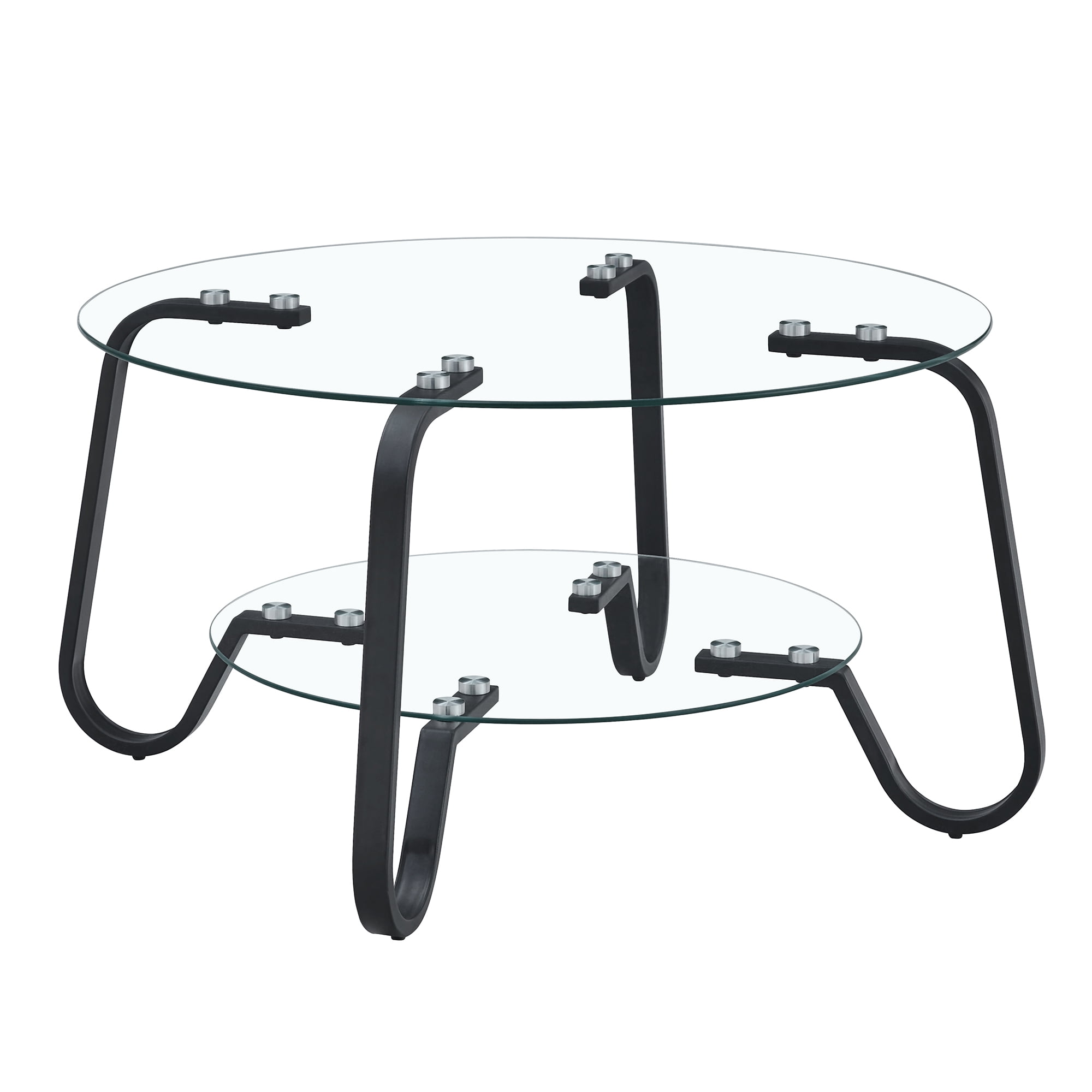 Retro Minimalist Metal Frame Coffee Table, 31.5 Inch Square Cocktail Table with Double Layer Tempered Glass Top, Vintage Style Center Table for Living Room