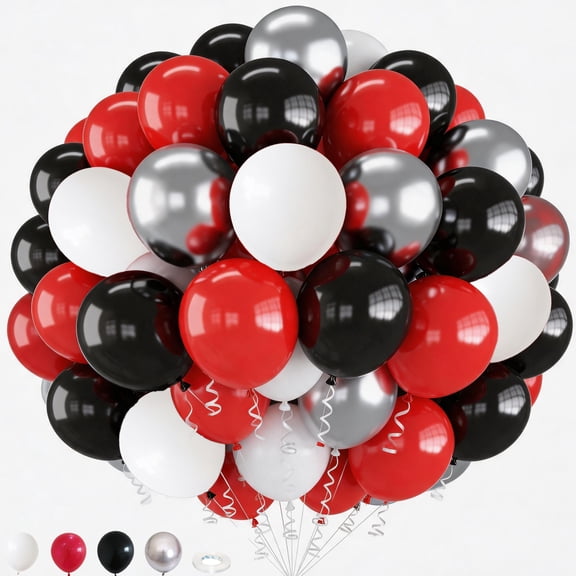 Red and Black Balloons, 60 PCS 12 Inch Red Black and White Balloon Set with Metallic Silver Balloons for Baby Shower Graduation Birthday Party Decorations