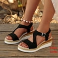 thumbnail image 3 of Pandaie Wedge Sandals for Women Dressy Platform Summer Espadrille Ankle Strap Comfortable Womens Shoes with Arch Support Black,6, 3 of 9
