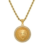 EXPRESS YOUR LOVE GIFTS Lion Head Men's 18K Gold Plated Pendant Diamond-Accented 24" Chain