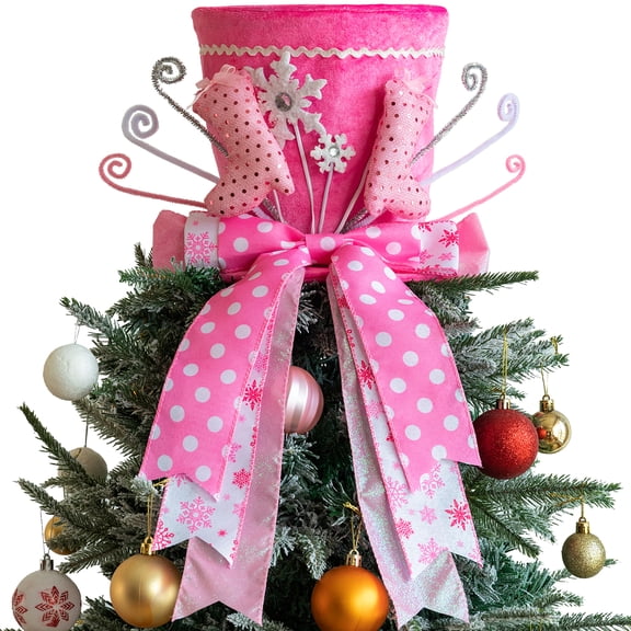 Christmas Tree Topper, Christmas Tree Topper Hat, Pink high Heels Tree Topper Christmas Decorations with Bow Ribbon Christmas Tree Ornaments