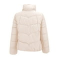 thumbnail image 5 of VISALY Women's Oversized Puffer Full Zip Quilted Bubble Coats Padded Long Sleeve Winter Warm Coat Zip Up Short Puffer Tunic Jackets Beige L, 5 of 8