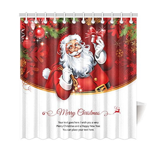 NEW Merry Christmas Santa Claus Shower Curtain Bathroom Curtain Bath Xmas Decor