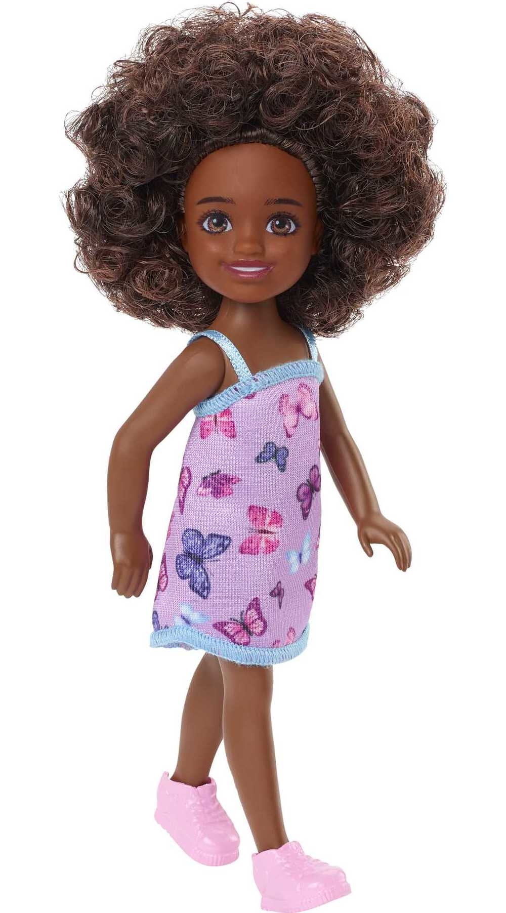 Barbie Chelsea Doll, Small Doll with Dark Brown Curly Hair & Blue Eyes in Removable Butterfly Dress