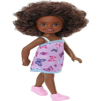 Barbie Chelsea Doll, Small Doll with Dark Brown Curly Hair & Blue Eyes in Removable Butterfly Dress