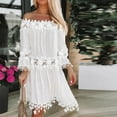 thumbnail image 6 of ChaoHeng Casual Dresses for Women under $15 Plus Size Dresses for Curvy Women Spring and Summer Solid Color Lace Temperament Long Skirt Long Sleeved Dress, 6 of 8