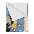 thumbnail image 2 of Pug Soft Flannel Fleece Throw Blanket, Caricature of a Dog Having Bath Bubbles Colorful Flower Funny Animal, Cozy Plush for Indoor and Outdoor Use, 60" x 80", Pale Brown Pale Blue, by Ambesonne, 2 of 5