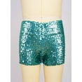 thumbnail image 5 of iiniim Kids Girls Shiny Sequins Dance Shorts Stage Performance Booty Boy-Cut Gymnastic Sports Hot Pants Sky Blue 5-6, 5 of 7