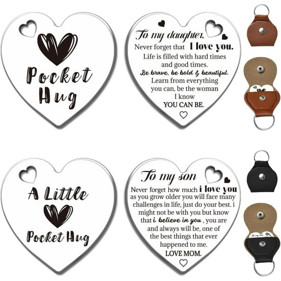 2 Pocket Hug Token for Son Daughter Long Distance Gifts Keepsake Double Sided Inspirational Gift with Leather Storage Token Keychain Birthday Graduation Gift