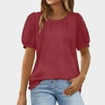 thumbnail image 2 of Siilsaa Womens Tops 2025 Soft Short Sleeve Casual Blouses Shirt Crewneck Fashion Knit Pullover Sweater Wine,M, 2 of 5