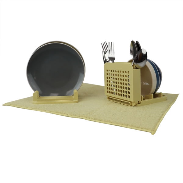 3 Section Dish Drying Rack with Mat, Gold