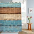 thumbnail image 4 of Shower Curtains for Bathroom, Farmhouse Light Blue Brown Waterproof Fabric Shower Curtain, Vintage Wooden Striped Decorative Bathroom Curtain for Bathtub, 66"x72", No Hooks Included, 4 of 9