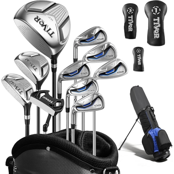 Tivor 14-Piece Golf Clubs Set for Men Right Handed – Complete Beginner Set with Driver, Fairway Wood, Hybrid, 5-8 Irons, Wedges, Putter, Stand Bag & 3 Headcovers, Black