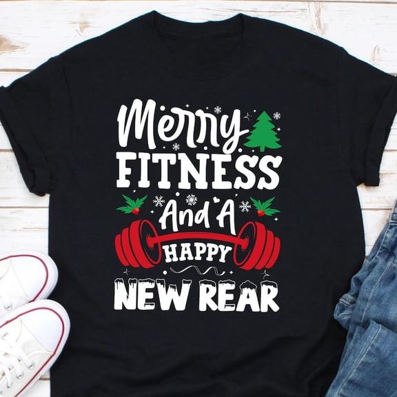 Merry Fitmas And Happy New Rear Funny Christmas Gym Workout Unisex T-Shirt, for men & women, up to size 5XL