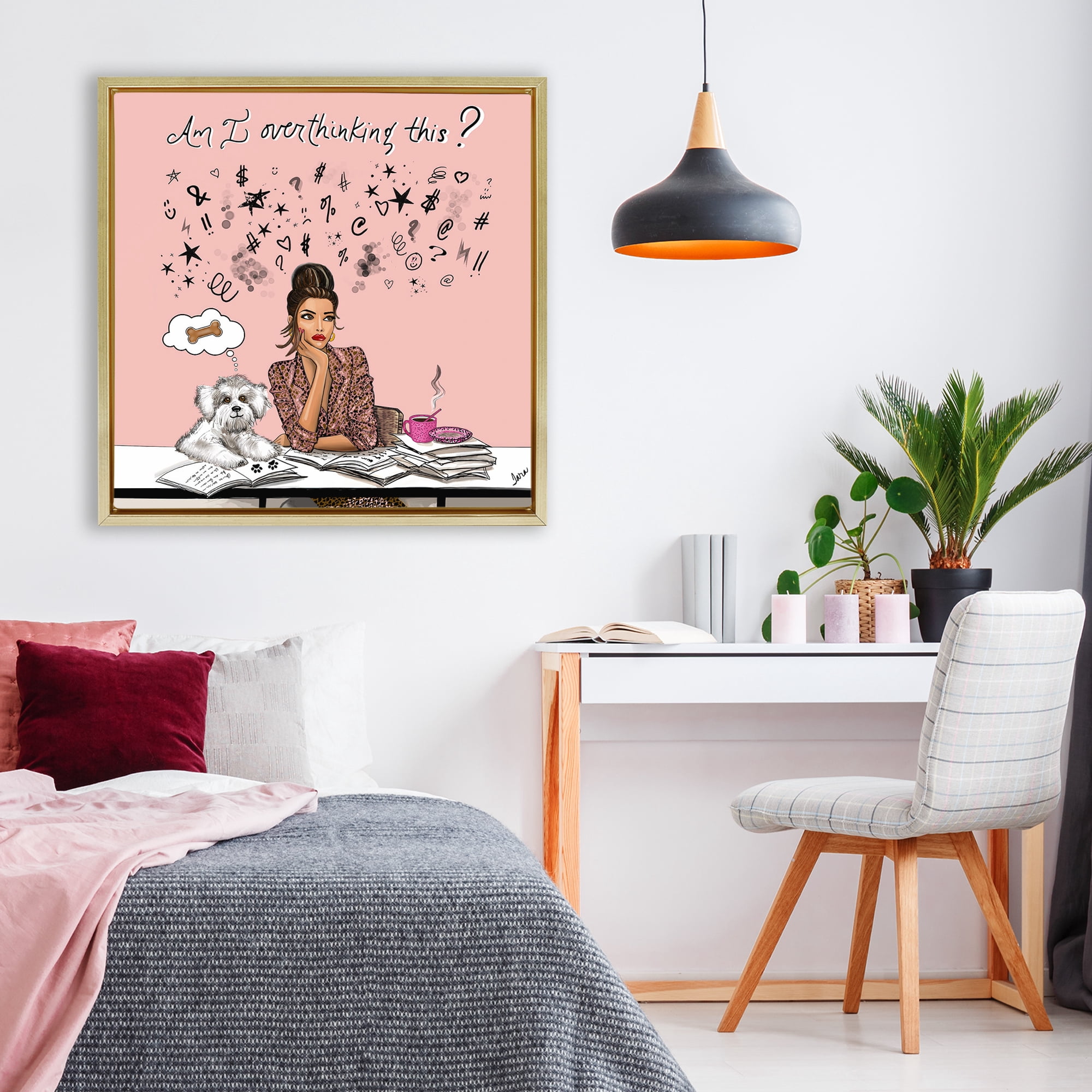 Stupell Industries Overthinking Reflection with Puppy Gold Framed Floater Canvas Wall Art, design by Tara Boone