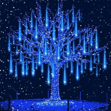 Outdoor Christmas Lights - 12 Inch 8 Tubes, Waterproof LED Meteor Shower Icicle Lights, Rain Drop String Lights for Christmas Party, Tree & Yard Decor (Blue)