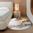 thumbnail image 2 of Abstract Marble Texture Round Rugs for Living Room 4ft Grey White Gradient Gold Crack Art Non Slip Circle Rug Washable Low-Profile Indoor Carpet for Bedroom, Dining Room, Bathroom, 2 of 9