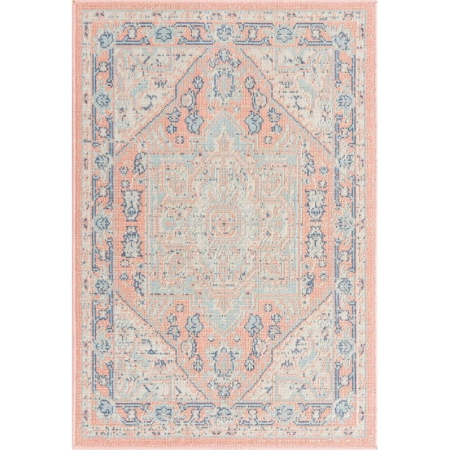 Unique Loom Wittney Médaillon Bord Tapis 2' 2 x 3' Rectangle Poudre Rose/ivoire