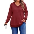 thumbnail image 3 of Fantaslook Waffle Knit Sweatshirts for Women Long Sleeve V Neck Sweater Shirts Pullover Casual Outfits Plus Size Fall Tops, 3 of 11