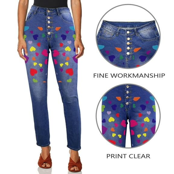 Ladies Printed Jeans - Candy Hearts Women's Jeans (Front Printing) - S