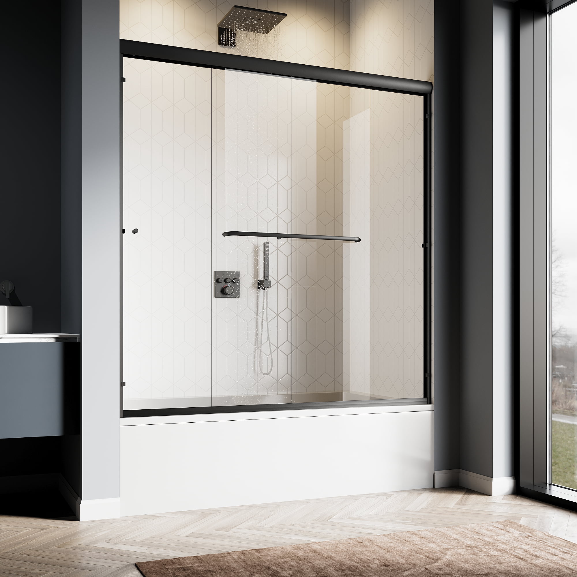 Sunny Shower Bypass Sliding Bathtub Shower Door Enclosure 1/4 in. Clear Tempered Glass Chrome Finish