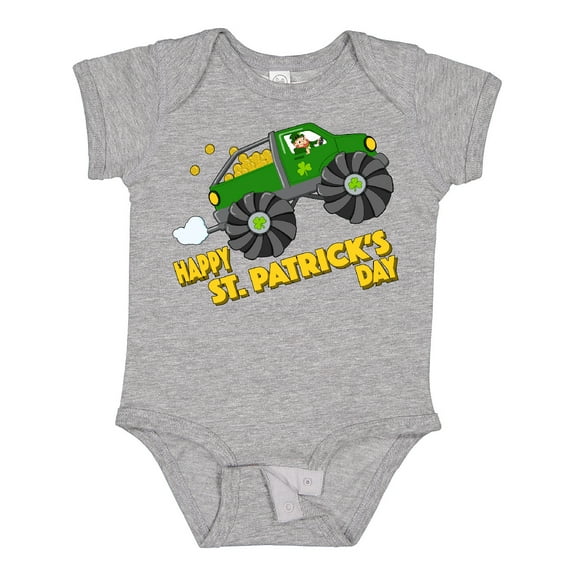 Inktastic Happy St. Patrick's Day monster truck with leprechaun Boys or Girls Baby Bodysuit